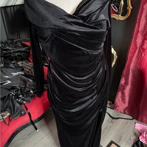 Fashion Nova Black Velvet Off Shoulder Dress